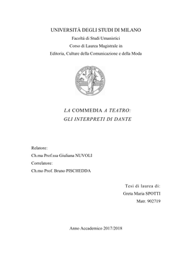 La Commedia a Teatro. Gli Intepreti Di Dante