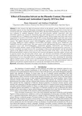 Effect of Extraction Solvent on the Phenolic Content, Flavonoid Content and Antioxidant Capacity of Clove Bud