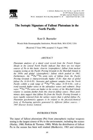 The Isotopic Signature of Fallout North Pacific Plutonium In