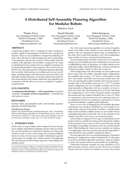 A Distributed Self-Assembly Planning Algorithm for Modular Robots Robotics Track Thadeu Tucci Benoît Piranda Julien Bourgeois Univ