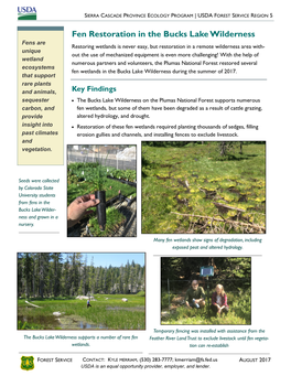 Fen Restoration in the Bucks Lake Wilderness
