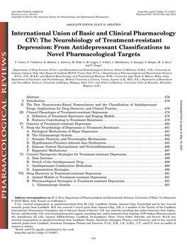 The Neurobiology of Treatment-Resistant Depression: from Antidepressant Classifications to Novel Pharmacological Targets