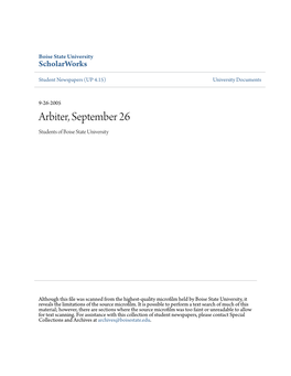 Arbiter, September 26 Students of Boise State University