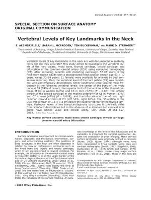 Vertebral Levels of Key Landmarks in the Neck