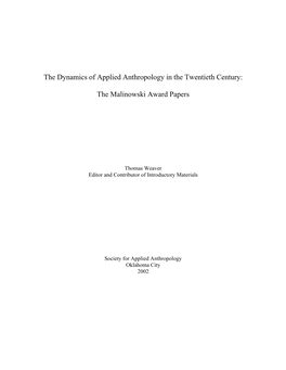 The Malinowski Award Papers