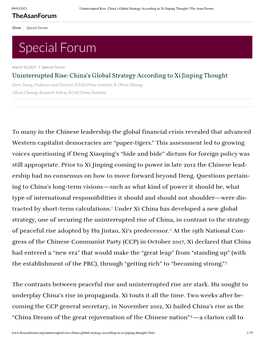 Uninterrupted Rise China's Global Strategy According to Xi Jinping Thought the Asan Forum.Pdf