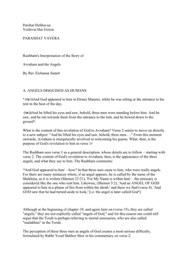 Parshat Hashavua Yeshivat Har Etzion PARASHAT VAYERA Rashbam's Interpretation of the Story of Avraham and the Angels by Rav Elch