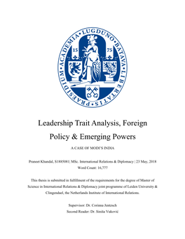 Leadership Trait Analysis, Foreign Policy & Emerging Powers