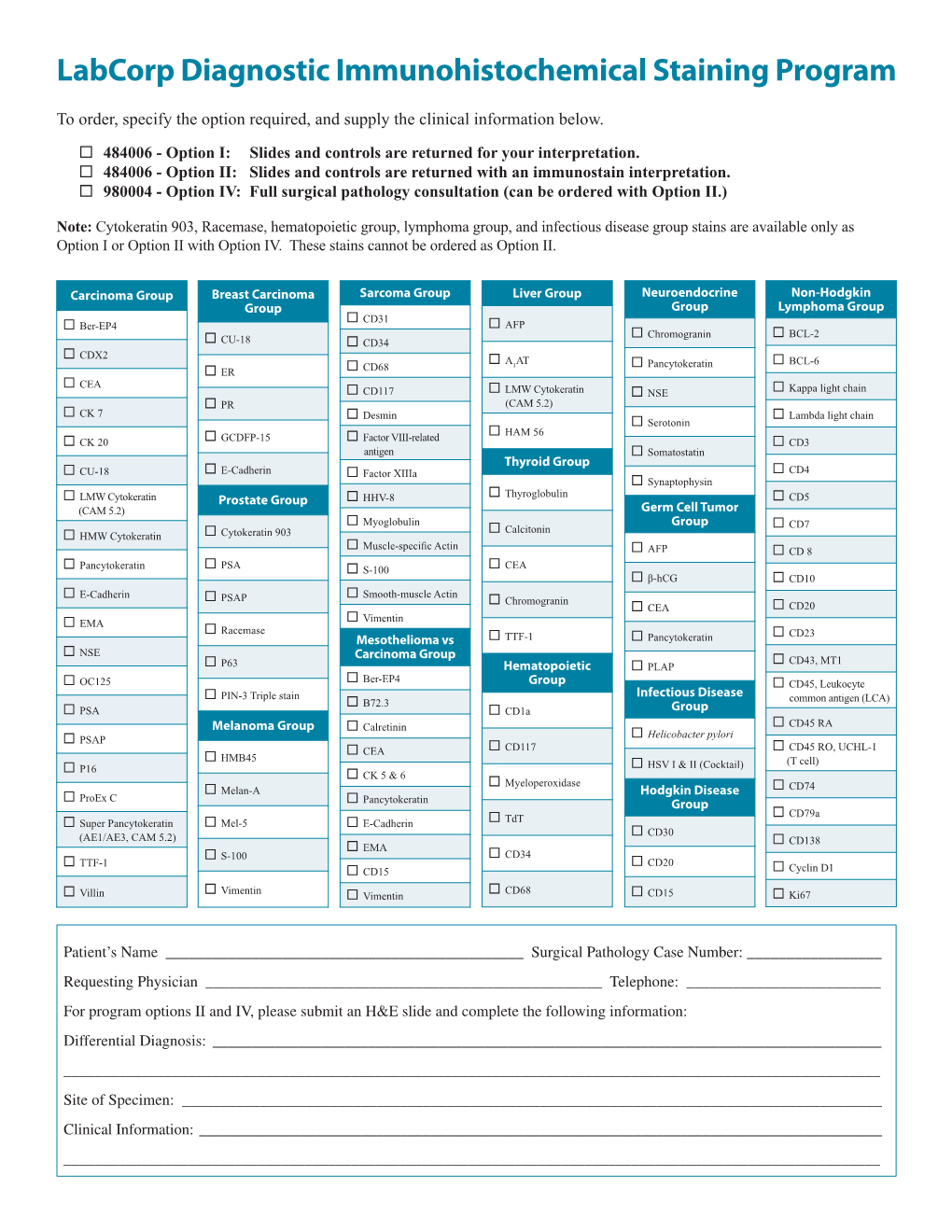 Labcorp Diagnostic Immunohistochemical Staining Program