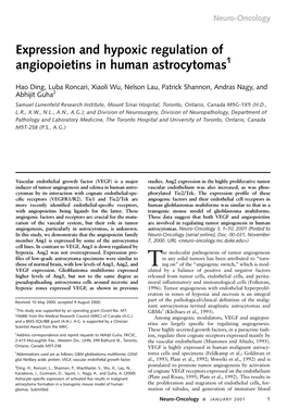 Expression and Hypoxic Regulation of Angiopoietins in Human Astrocytomas 1