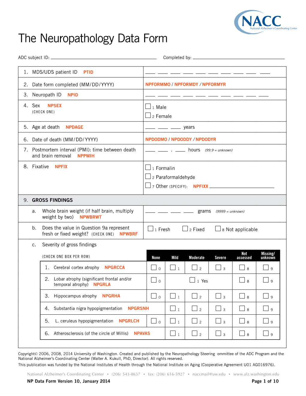 The Neuropathology Data Form