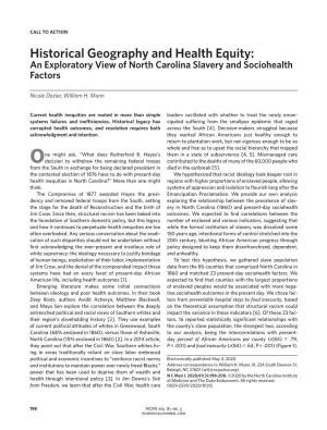 Historical Geography and Health Equity: an Exploratory View of North Carolina Slavery and Sociohealth Factors