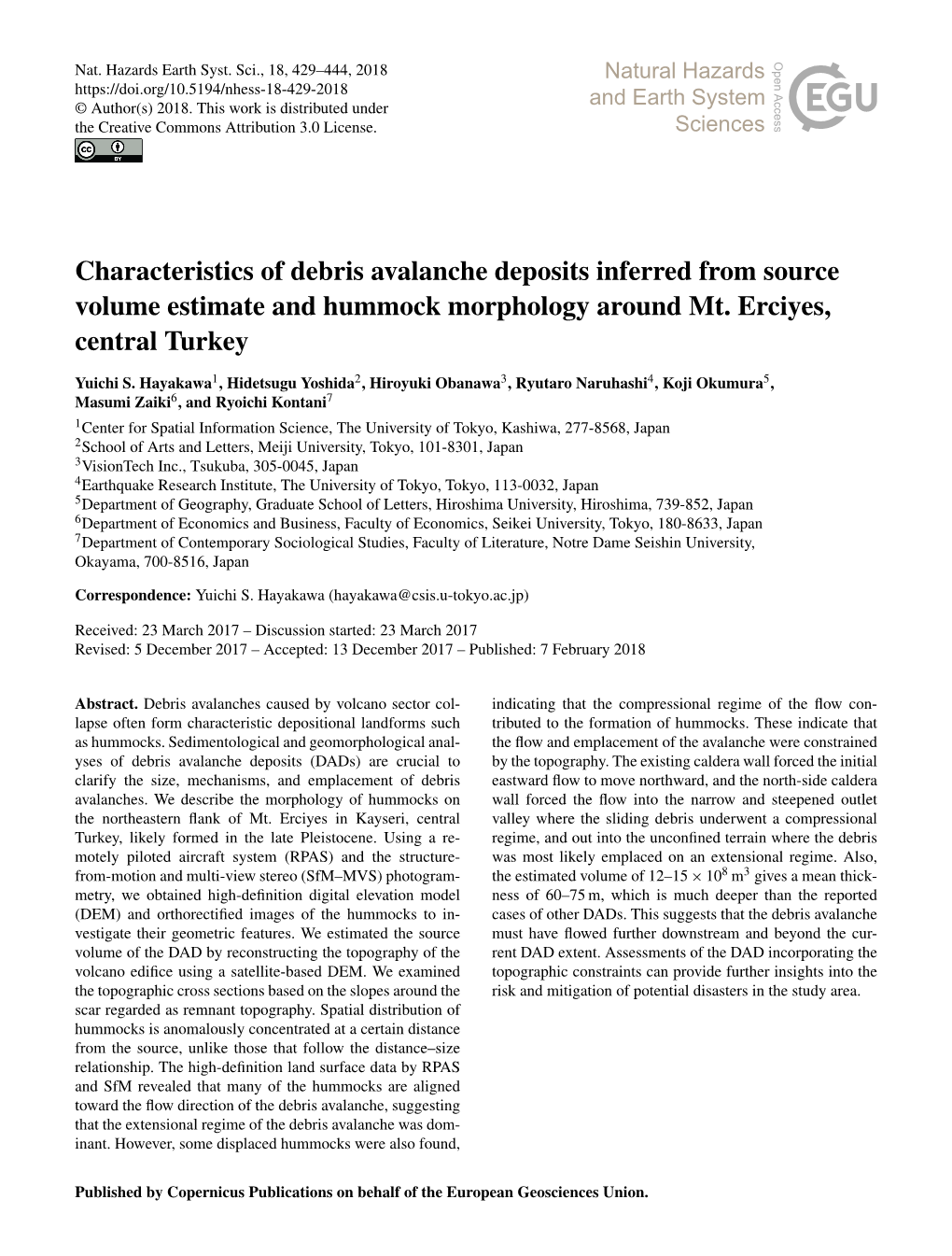 Article Is Part of the Special Issue Bris Avalanche Emplacement and Formation of Hummocks