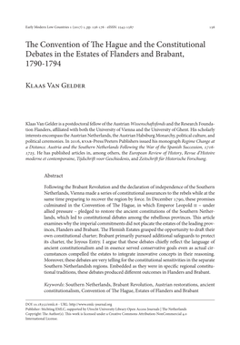 The Convention of the Hague and the Constitutional Debates in the Estates of Flanders and Brabant, 1790-1794
