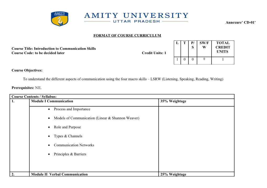 Course Title: Introduction to Communication Skills