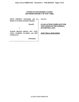 Gene Niksich, Et Al. V. Iconix Brand Group, Inc., Et Al. 15-CV-04860