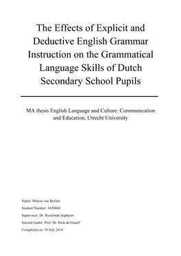 The Effects of Explicit and Deductive English Grammar Instruction on the Grammatical Language Skills of Dutch Secondary School Pupils