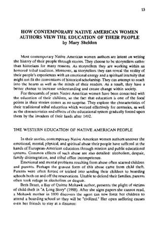 HOW CONTEMPORARY NATIVE AMERICAN WOMEN AUTHORS VIEW the EDUCATION of THEIR PEOPLE by Mary Sheldon