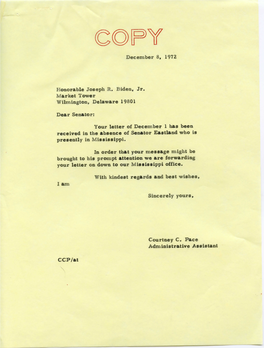 December 8, 1972 Honorable Joseph R. Biden, Jr. Market Tower