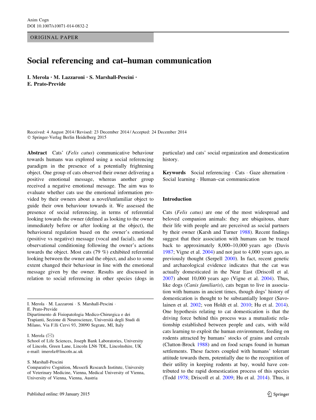 Social Referencing and Cat–Human Communication