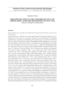 PRELIMINARY NOTE on the CERAMBYCID FAUNA of NORTH AFRICA with the DESCRIPTION of NEW TAXA (Insecta Coleoptera Cerambycidae)