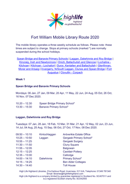 Fort William Mobile Library Route 2020