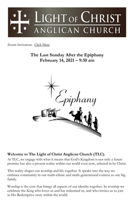 The Last Sunday After the Epiphany February 14, 2021 – 9:30 Am
