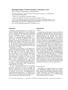 Biotransformation of Some Steroids by Aspergillus Wentii