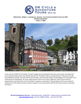 Belgium - Luxembourg - Germany - Four Country Vennbahn Cycle Tour 2022 Individual Self-Guided 8 Days / 7 Nights