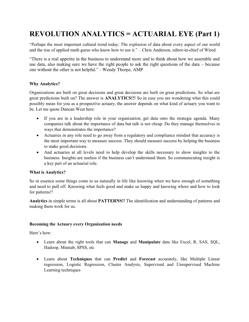 REVOLUTION ANALYTICS = ACTUARIAL EYE (Part 1)