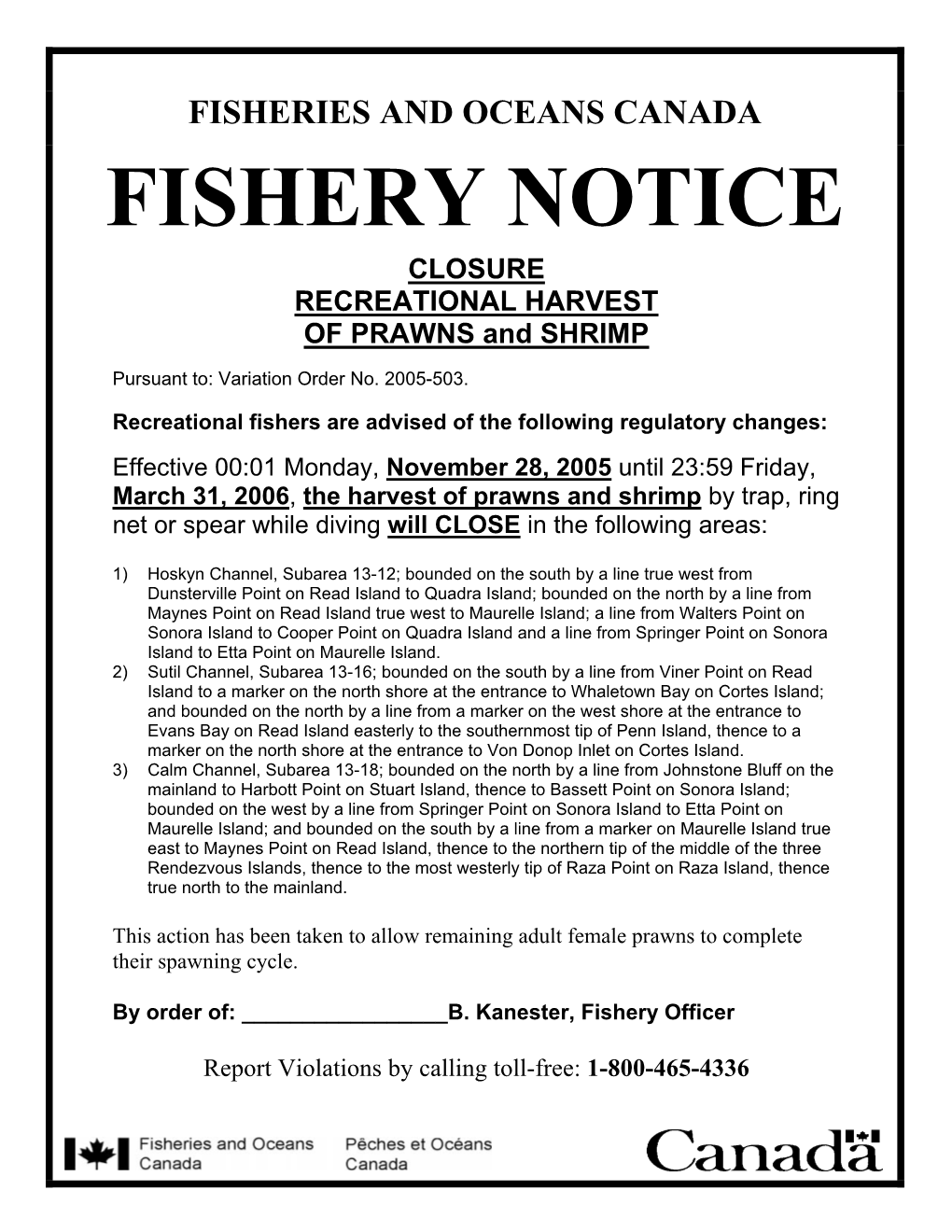 Notice to Recreational Harvesters of Shrimp and Prawns