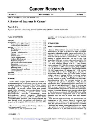 A Review of Isozymes in Cancer1