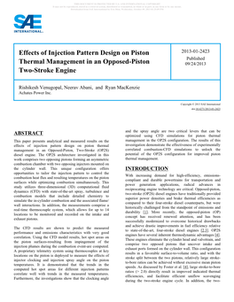 Effects of Injection Pattern Design on Piston Thermal Management in an OP2S Engine Were Investigated Through a Combined Experimental and Analytical Approach