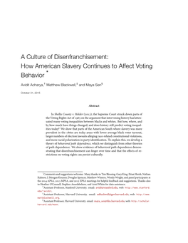 The Effects of American Slavery on Contemporary Voting Institutions