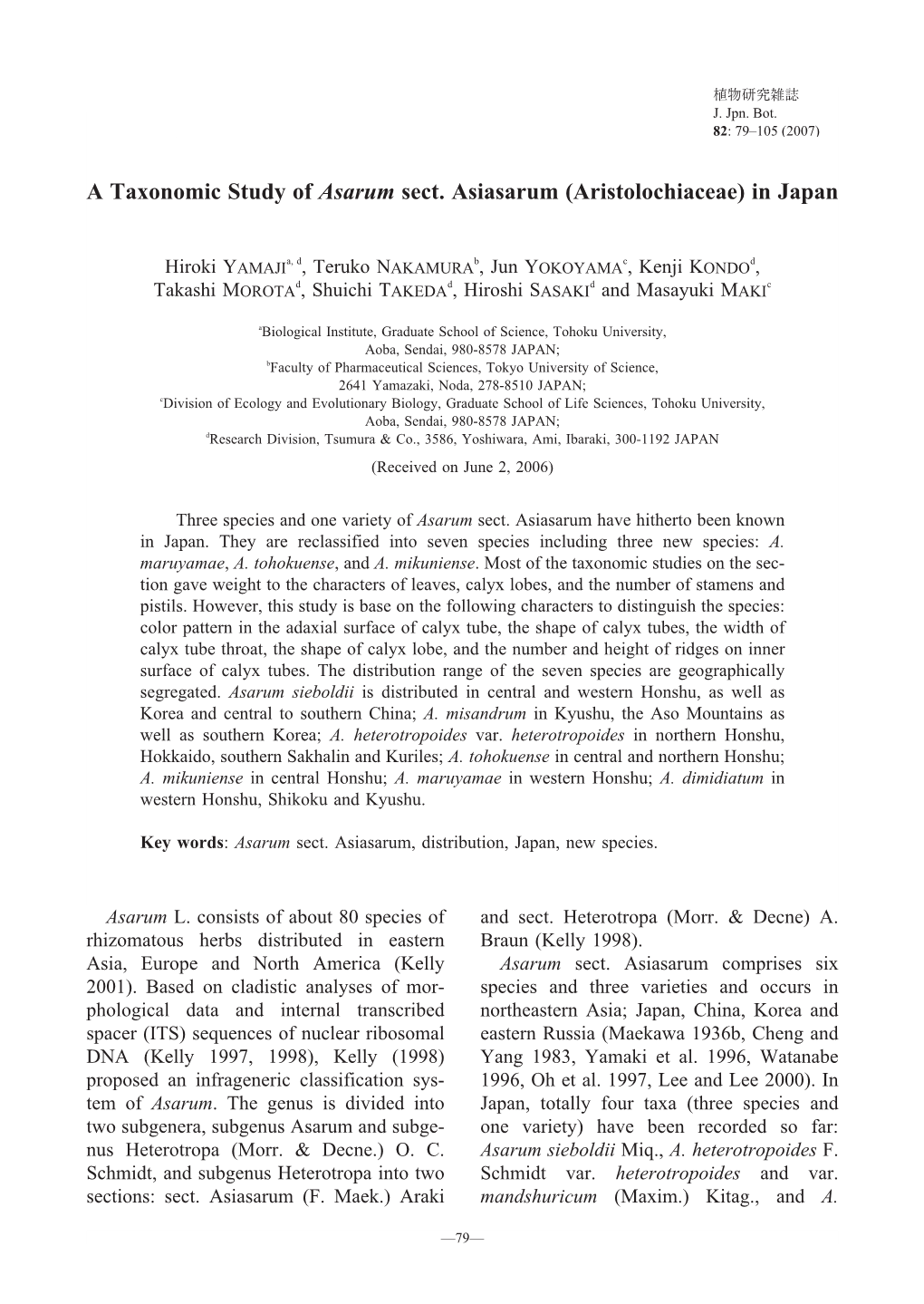 A Taxonomic Study of Asarum Sect. Asiasarum (Aristolochiaceae) in Japan