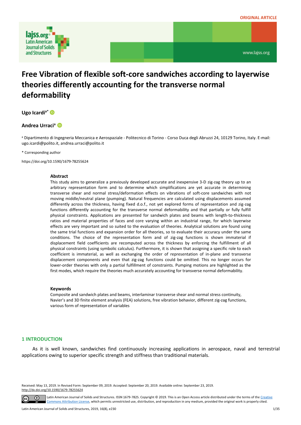 Free Vibration of Flexible Soft-Core Sandwiches According to Layerwise Theories Differently Accounting for the Transverse Normal Deformability