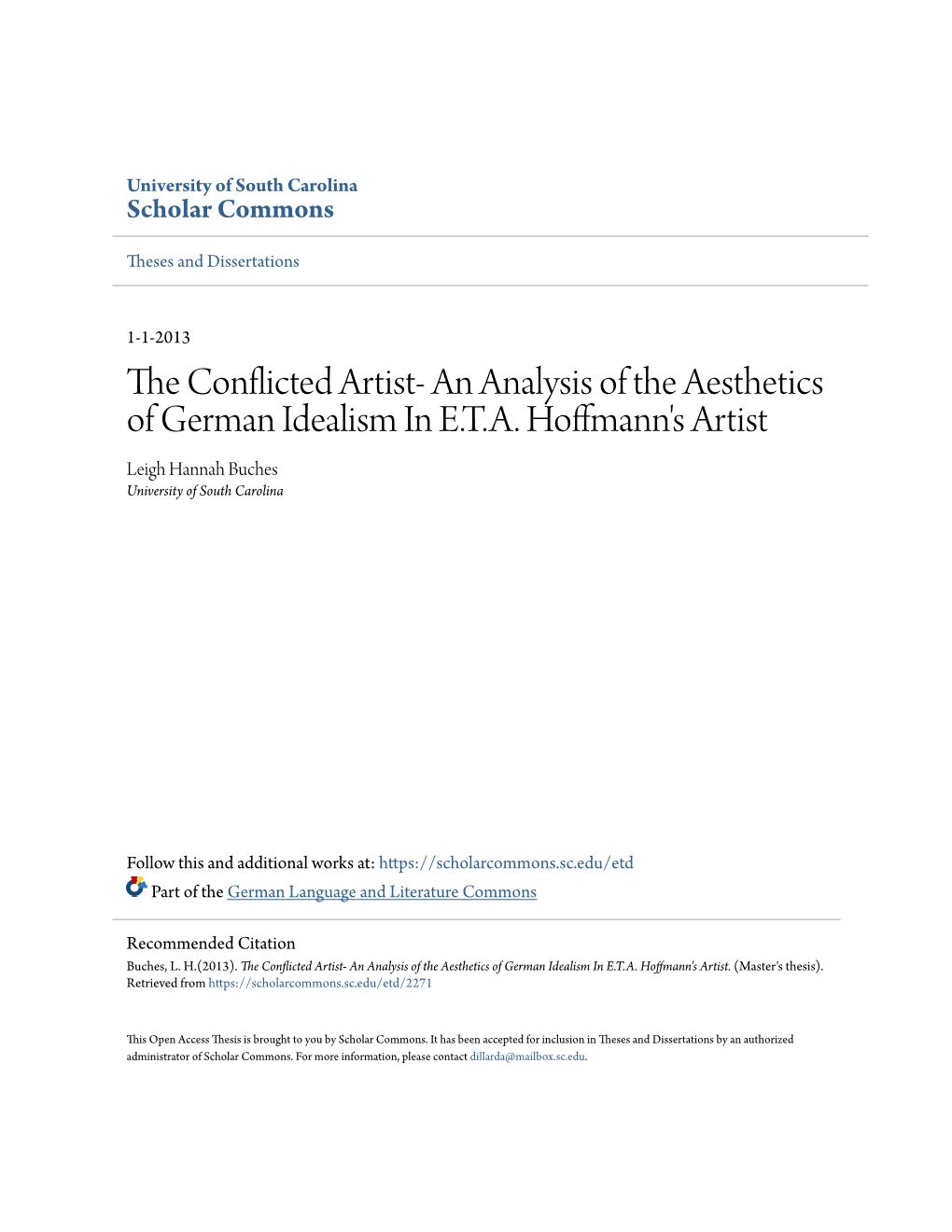 The Conflicted Artist- an Analysis of the Aesthetics of German Idealism in E.T.A