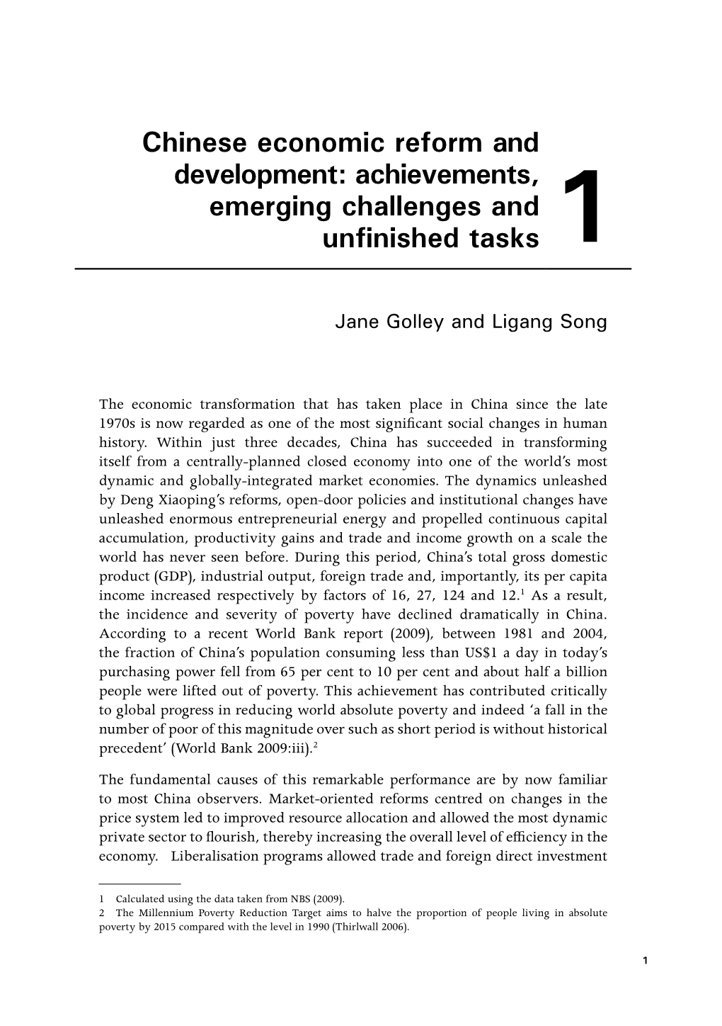 1. Chinese Economic Reform and Development