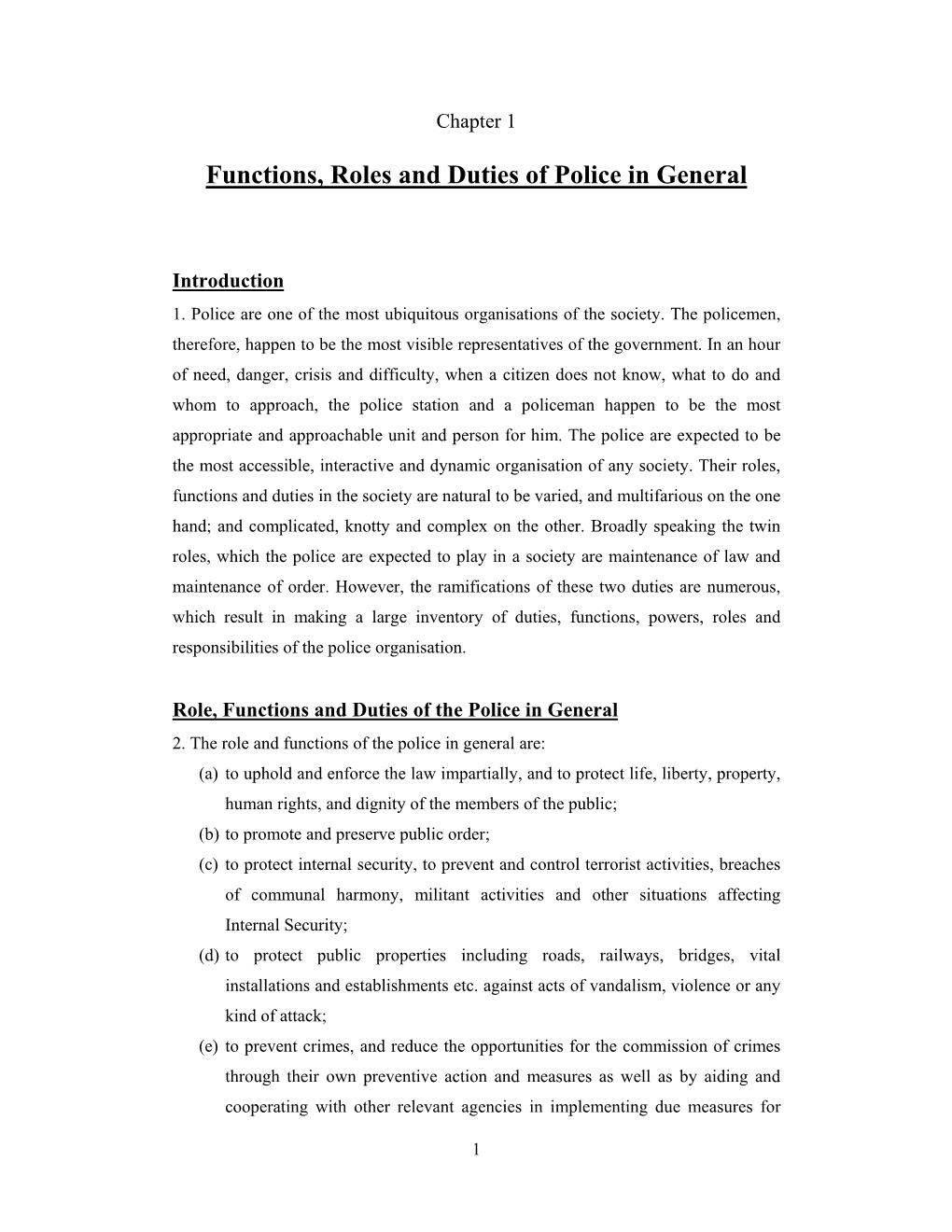 Functions, Roles and Duties of Police in General