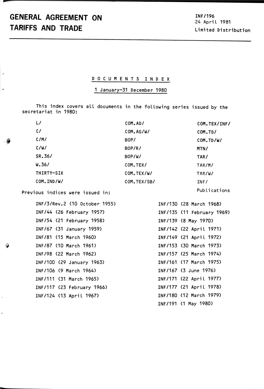 General Agreement on ™F'196, Tariffs and Trade