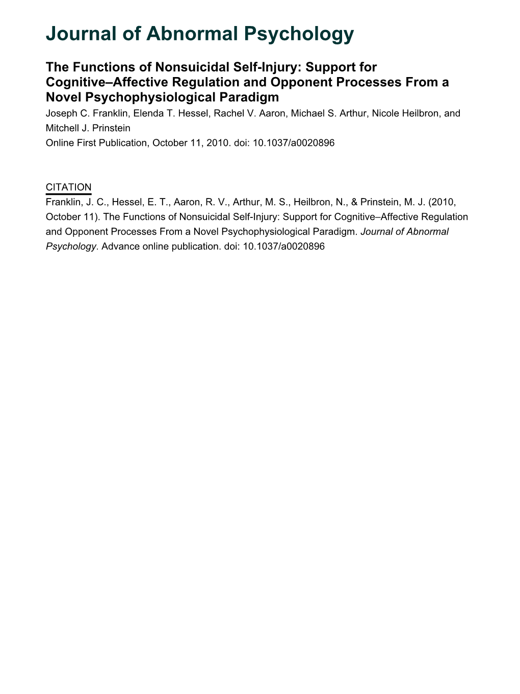 Journal of Abnormal Psychology