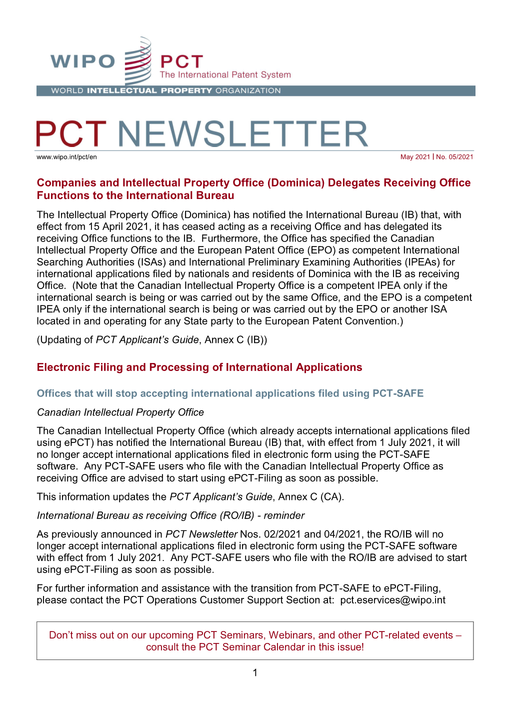 PCT Newsletter 05/2021 (May 2021)