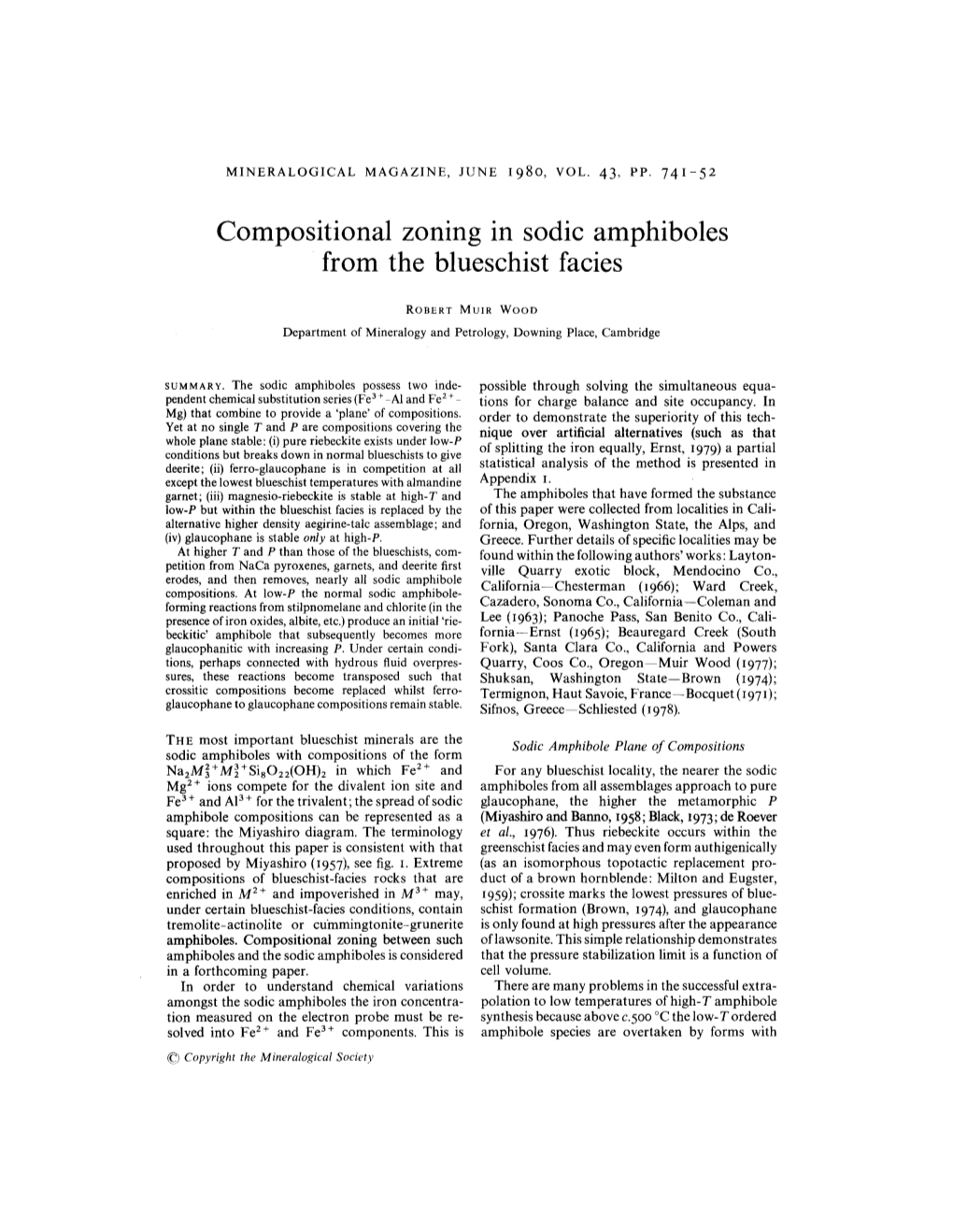 Compositional Zoning in Sodic Amphiboles from the Blueschist Facies