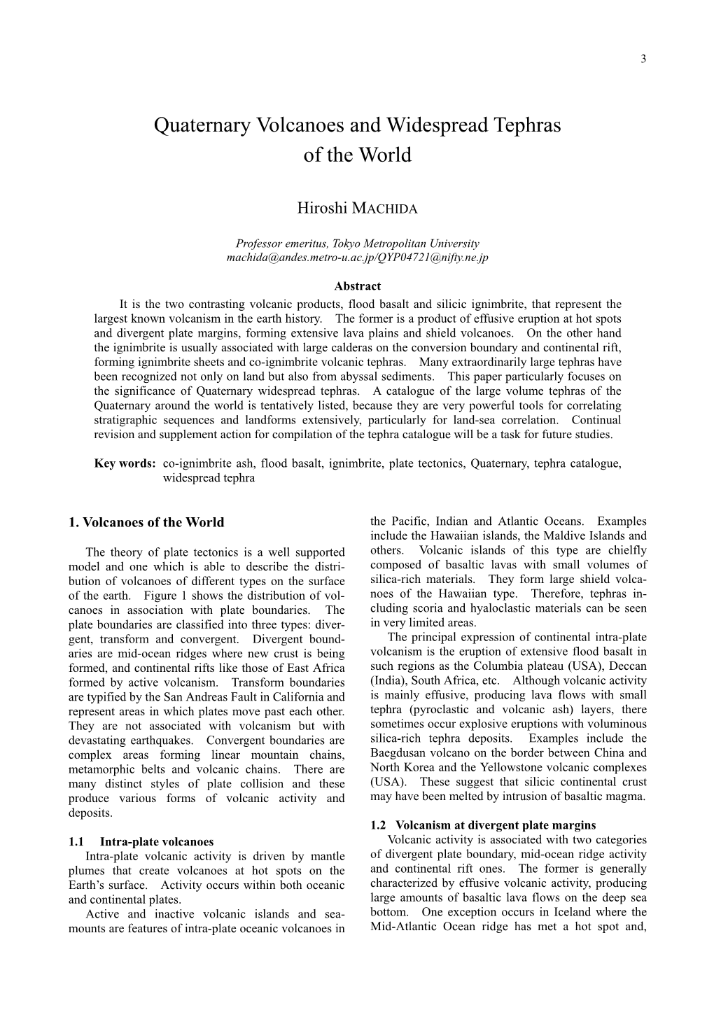 Quaternary Volcanoes and Widespread Tephras of the World