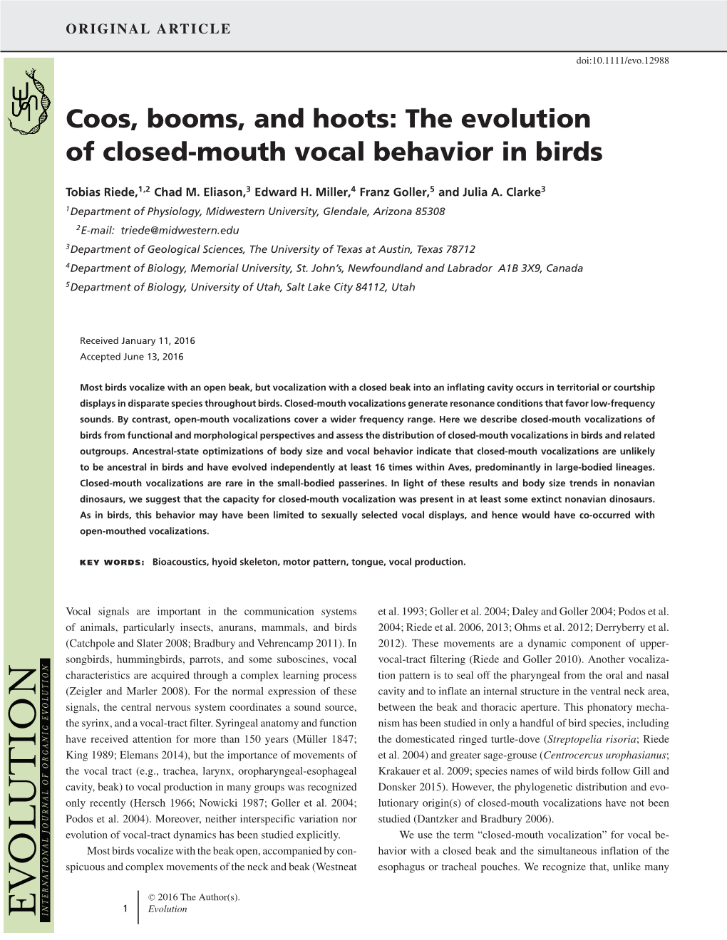 Coos, Booms, and Hoots: the Evolution of Closed-Mouth Vocal Behavior in Birds