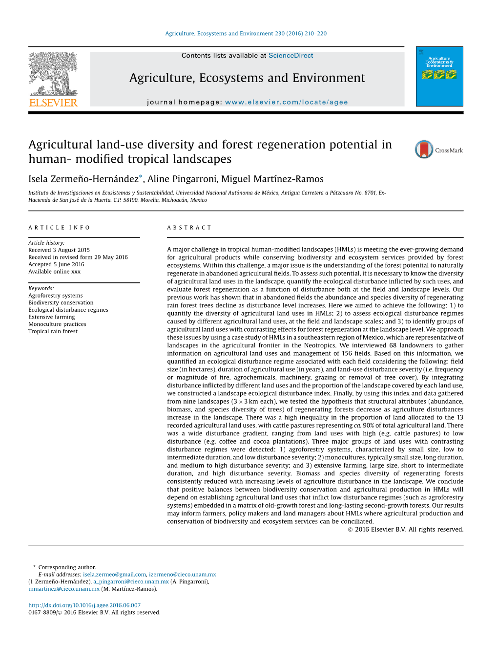 Agricultural Land-Use Diversity and Forest Regeneration Potential in Human