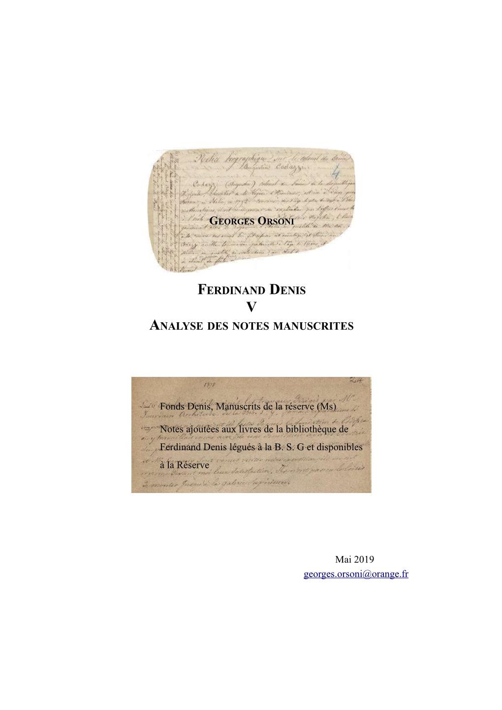 Ferdinand Denis V Analyse Des Notes Manuscrites