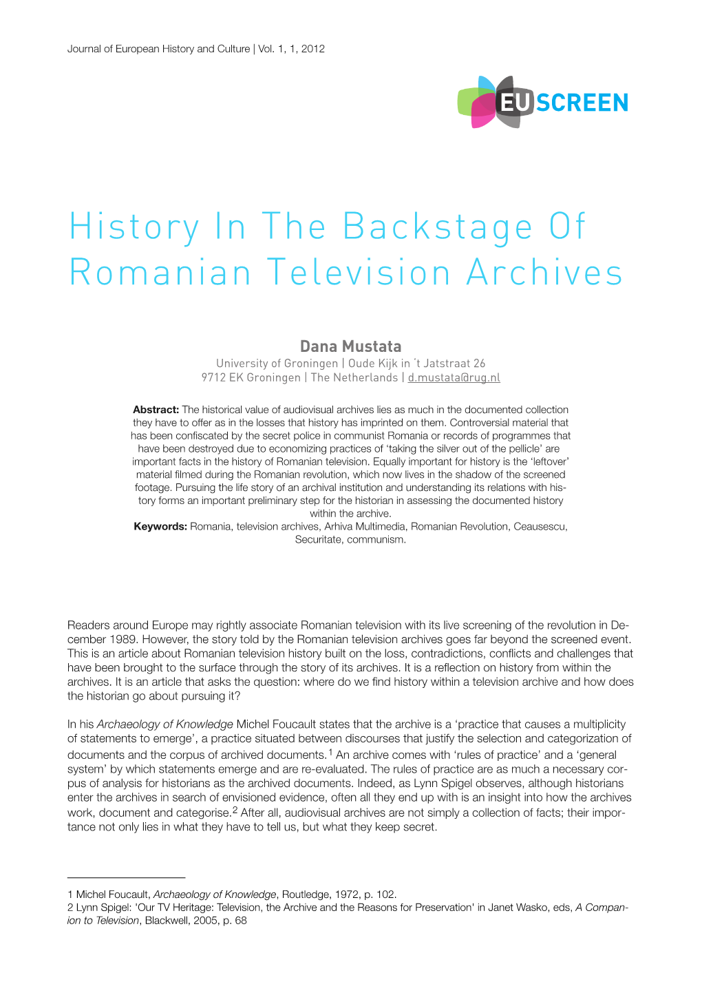 History in the Backstage of Romanian Television Archives