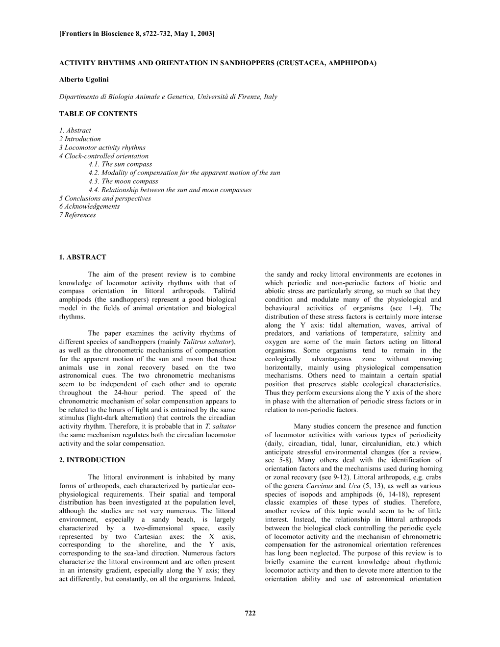 722 Activity Rhythms and Orientation in Sandhoppers