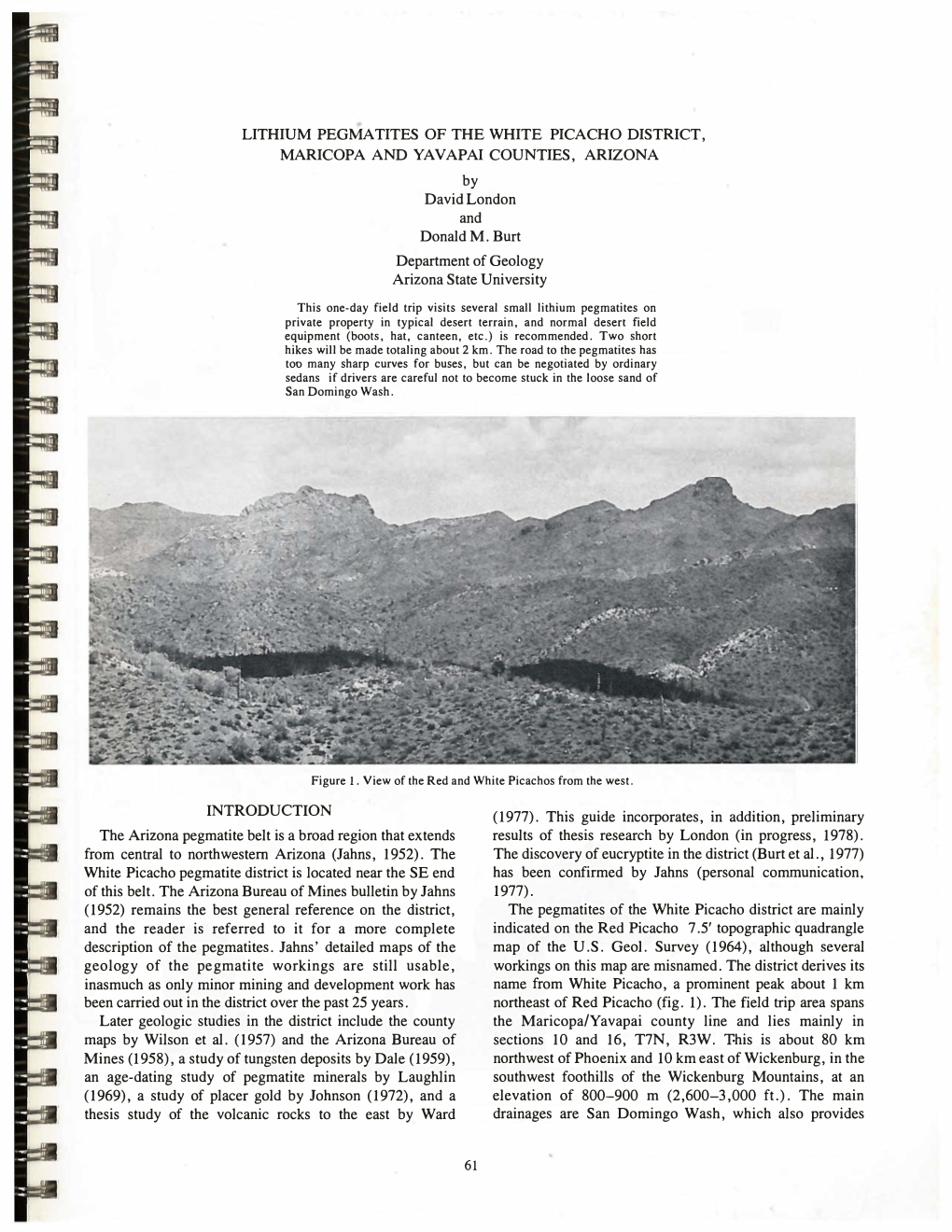 LITHIUM PEGMATITES of the WHITE PICACHO DISTRICT, MARICOPA and YAVAPAI COUNTIES, ARIZONA by David London and Donald M